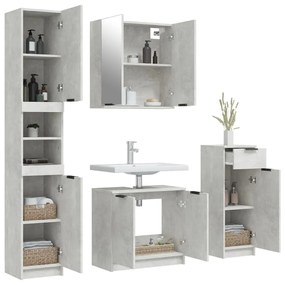 Set mobili da bagno 4 pz grigio cemento in legno multistrato