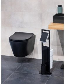 Porta carta igienica nero opaco in acciaio inox con supporto con spazzola Ravina – Wenko