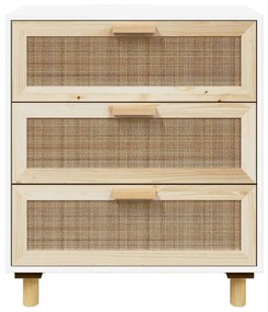 Credenza bianca 60x30x70 cm legno massello pino rattan naturale