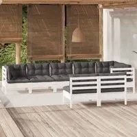 Set Divani da Giardino 8 pz con Cuscini Bianchi Legno di Pino 3096455