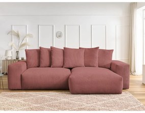 Divano angolare rosa allungabile e con contenitore rivestito in velluto a coste Voltaire – Bobochic Paris