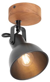 Faretto industriale nero con legno inclinabile - Tommy