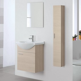 Mobile Bagno Sospeso 55 Cm Un'Anta Specchio 48x57 Cm Feridras "Stella" Larice