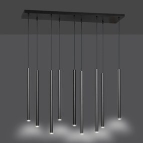 Lampadario 9 Luci Moderno Shu Acciaio Nero E Paralumi A Cilindri Sottili