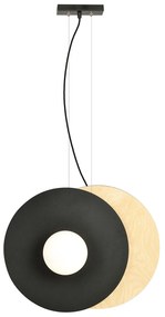 Sospensione Minimal Nordica Brigid 2 Luci In Acciaio Nero E Legno Vetro Bianco