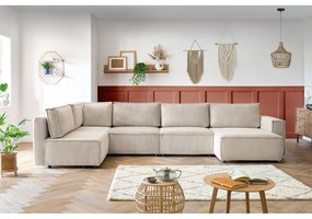 Divano a U angolare in velluto a coste color crema, angolo sinistro Nihad modular - Bobochic Paris