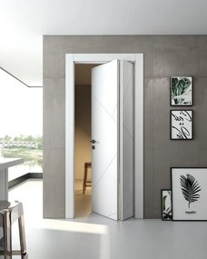 Porta interna pieghevole a libro asimmetrica Venezia25 in legno di abete laccato colore bianco, L 70 x H 210 cm, apertura a destra