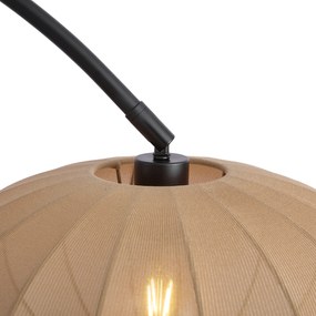 Lampada da terra ad arco Japandi nera con paralume marrone - Bida