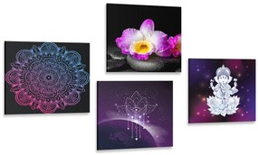Set di quadri – Natura morta viola Zen con Buddha