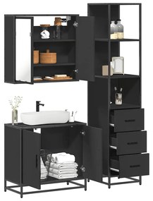 Set Mobili Da Bagno 3 Pz Nero İn Legno Multistrato /