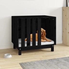 Casetta per cani nero 70x50x62 cm in legno massello di pino