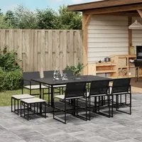 Set da Pranzo da Giardino 11 pz con Cuscini in Polyrattan Nero 3295069