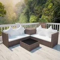 Set Divani da Giardino 4 pz con Cuscini in Polyrattan Marrone cod mxl 35280