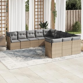 Set Divani da Giardino 11 pz con Cuscini Beige in Polyrattan