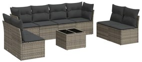 Set divano da giardino 9 pz con cuscini grigio in polyrattan