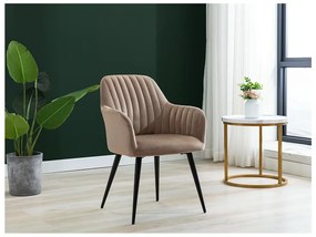 Sedia con braccioli in Velluto e Metallo Nero Beige - Lotto di 2 - ELEANA