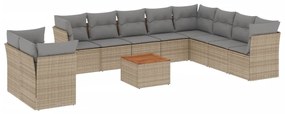 Set divano da giardino 11 pz con cuscini beige misto polyrattan