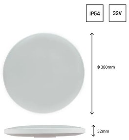 Plafoniera LED 32W - IP54 - 106lm/W - Ø380mm - Doppia Cornice Colore Bianco Caldo 3.000K