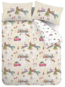 Set copripiumino e federa bianco e beige per letto matrimoniale e per letto esteso 230x220 cm Christmas Town – Catherine Lansfield