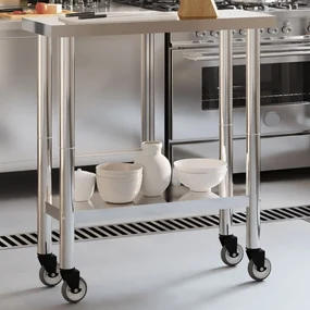 Tavolo Da Lavoro Cucina Con Ruote 82,5x30x85 Cm İn Acciaio Inox /
