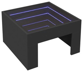 Tavolino da salotto con led infinity nero 50x50x30 cm