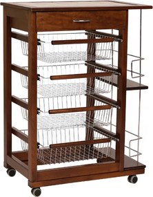 Carrello da cucina portafrutta con portabottiglie LANDHELL Noce