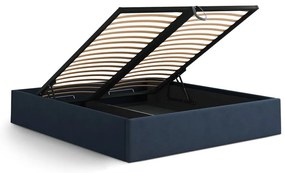 Letto matrimoniale imbottito blu scuro con contenitore/senza testiera con rete inclusa 160x200 cm Susan – Micadoni