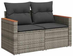 Set divani da giardino 3 pz con cuscini grigio in polyrattan