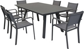 SPLENDOR - set tavolo in alluminio cm 200/300 x 110 x 75 h con 6 poltrone Splendor