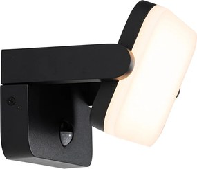 Lampada da parete per esterni nera con LED orientabile con sensore di movimento - Kamile