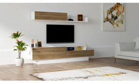 Parete Attrezzata Soggiorno 160 Cm Mobile Porta TV Con Ante Rovere E Bianco Elda