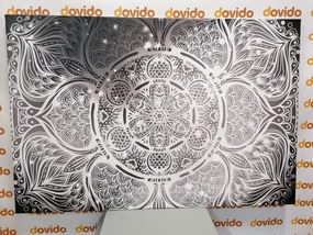 Stampa su tela – Mandala indiana con sfondo galattico in bianco e nero