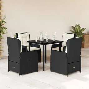 Set da pranzo da giardino 5 pz nero con cuscini in polyrattan