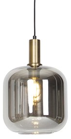 Lampada a sospensione intelligente nera con oro e vetro fumé incl. Wifi G95 - Zuzanna