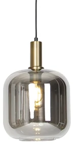 Lampada a sospensione intelligente nera con oro e vetro fumé incl. Wifi G95 - Zuzanna