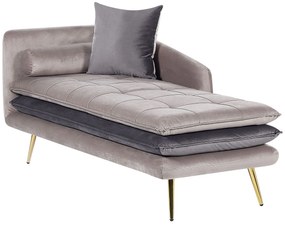 Chaise longue sinistra velluto beige e grigio GONESSE Beliani