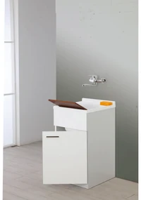 Lavatoio a Terra 45x50 Un'Anta Con Vasca Sifone e Tavoletta Feridras "Stella" Bianco Lucido
