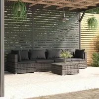 Set Divani da Giardino 5 pz con Cuscini in Polyrattan Grigio cod mxl 44359