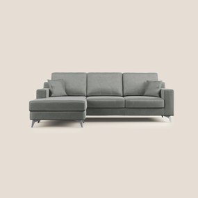 Michael divano moderno angolare con penisola in morbido velluto impermeabile T01 grigio chiaro