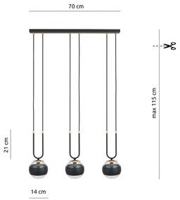 Lampadario Moderno Crio Acciaio Nero 3 Luci E14 Ip20