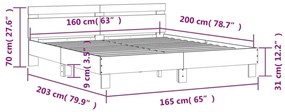 Giroletto Testiera Grigio Sonoma 160x200 cm Legno Multistrato