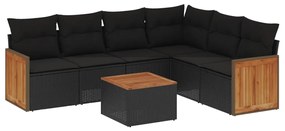 Set divani da giardino con cuscini 7pz nero polyrattan