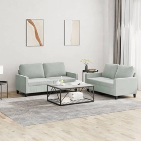 Set Di Divani 2 Pz Con Cuscini Grigio Chiaro İn Velluto /