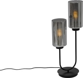 Lampada da tavolo Art Déco nera con vetro fumé 2 luci - Laura