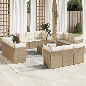 Set Divano da Giardino 13 pz con Cuscini Beige in Polyrattan