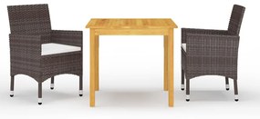 Set Mobili Da Pranzo Per Giardino 3 Pz Marrone /