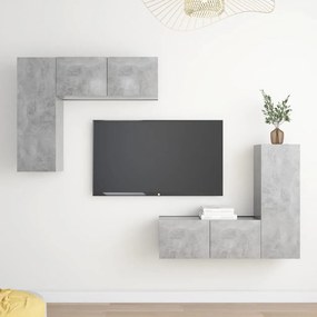 Set Di Mobili Porta Tv 4 Pz Grigio Cemento İn Legno Multistrato /