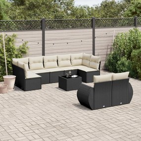 Set divani da giardino 10pz con cuscini in polyrattan nero