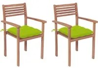 Sedie da Giardino 2 pz Cuscini Verde Brillante Legno di Teak cod mxl 75938