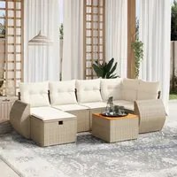 Set Divani da Giardino 7 pz con Cuscini Beige in Polyrattan 3265062